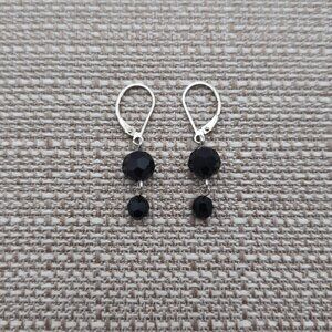Sterling Silver Black Faceted Crystal Handmade Earrings A2272